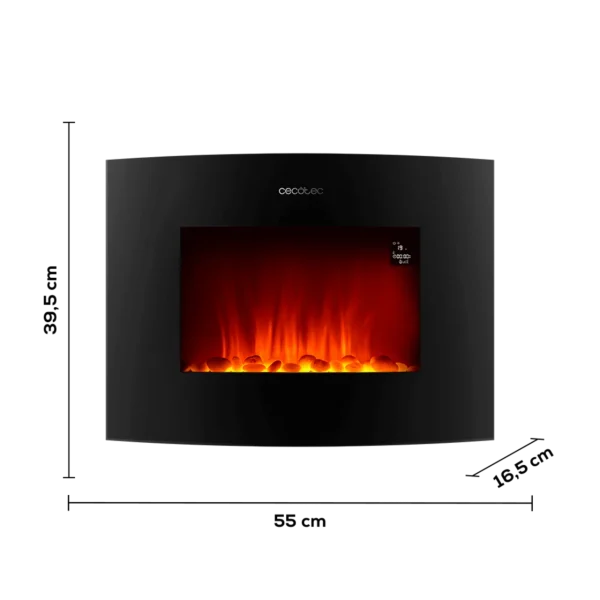 Imagen 2 Chimenea eléctrica curva de 22" con 2000 W, WiFi y mando a distancia. Calienta estancias de 20 m2 con diseño elegante, temporizador y llamas realistas.