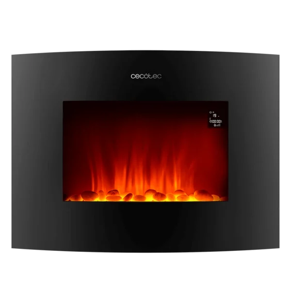 Imagen 3 Chimenea eléctrica curva de 22" con 2000 W, WiFi y mando a distancia. Calienta estancias de 20 m2 con diseño elegante, temporizador y llamas realistas.