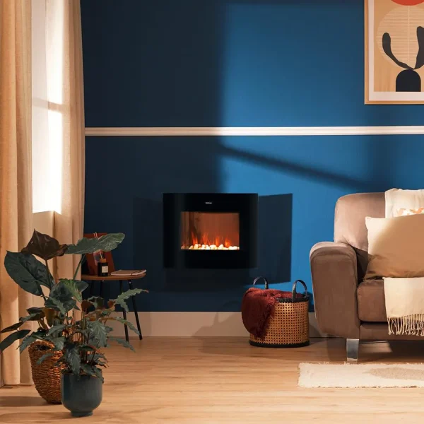 Imagen 4 Chimenea eléctrica curva de 22" con 2000 W, WiFi y mando a distancia. Calienta estancias de 20 m2 con diseño elegante, temporizador y llamas realistas.