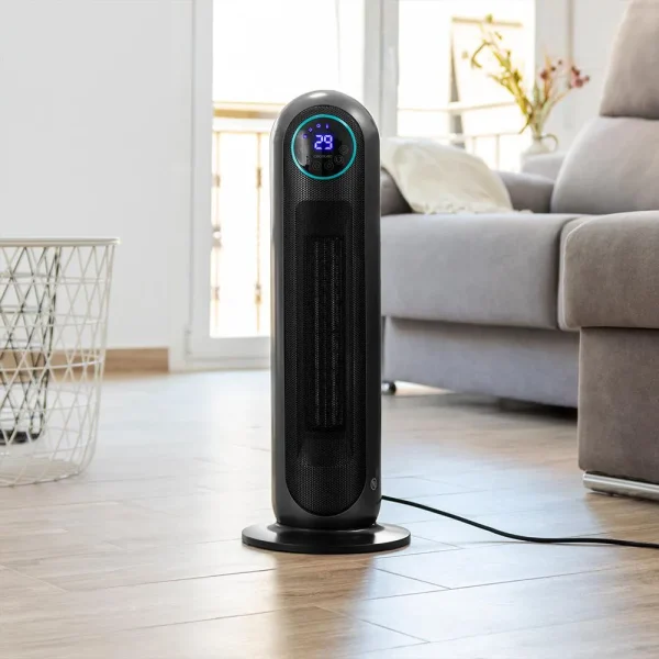 Imagen 4 Calefactor cerámico vertical de 2200 W con oscilación, pantalla LED y mando a distancia. Termostato regulable y temporizador para estancias de hasta 22 m².