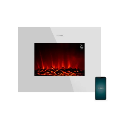Chimenea eléctrica blanca ReadyWarm 2690 Flames Connected White con vista frontal de llamas LED y control WiFi