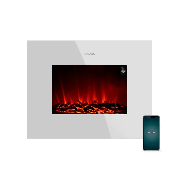 Chimenea eléctrica blanca ReadyWarm 2690 Flames Connected White con vista frontal de llamas LED y control WiFi