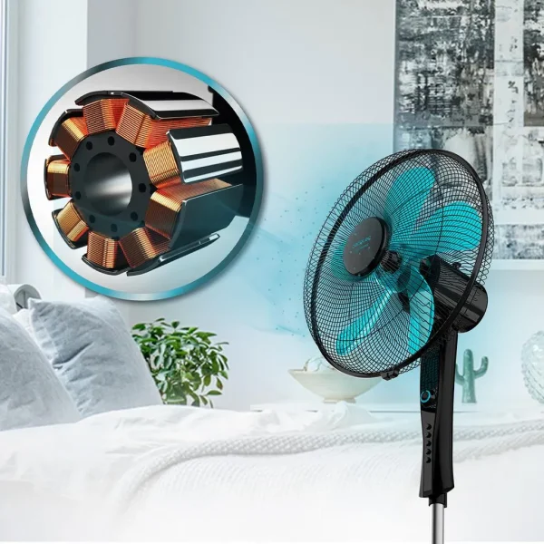 Imagen 2 Ventilador de pie EnergySilence 520 Power Black de 50 W, 5 aspas de 40 cm, motor de cobre, 4 velocidades y altura ajustable. Potencia y frescor silencioso.