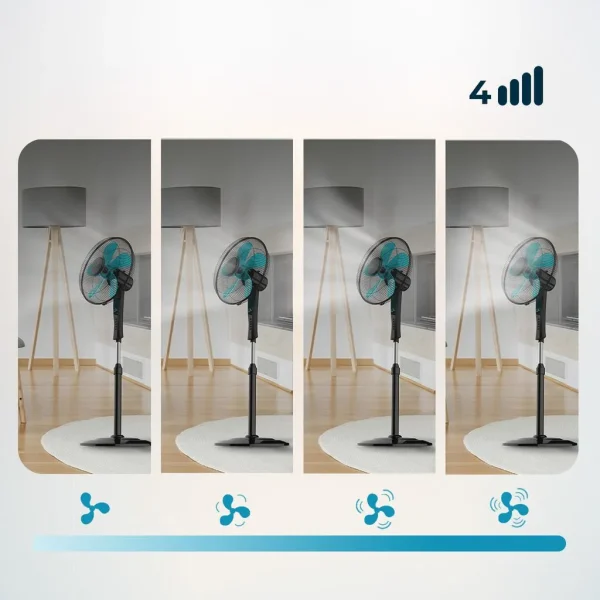 Imagen 6 Ventilador de pie EnergySilence 520 Power Black de 50 W, 5 aspas de 40 cm, motor de cobre, 4 velocidades y altura ajustable. Potencia y frescor silencioso.