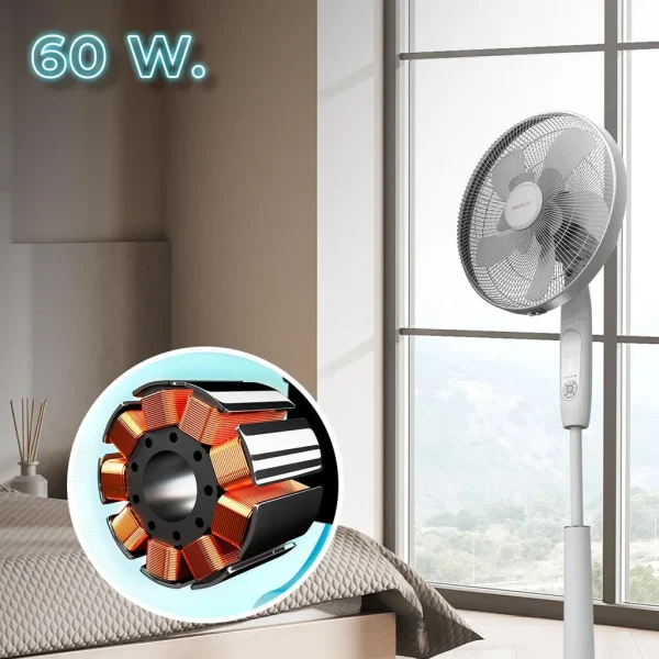 Imagen 2 Ventilador de pie Cecotec de 60 W con 10 aspas, 6 velocidades y motor de cobre. Incluye conectividad Wi-Fi, mando a distancia y altura ajustable de 115-135 cm.