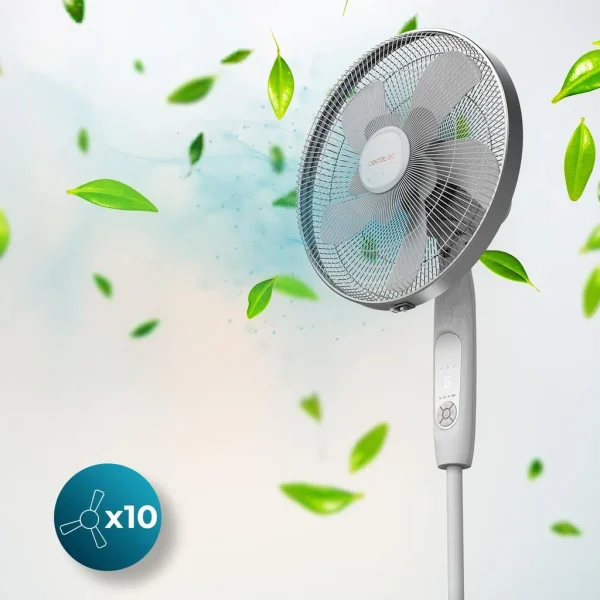 Imagen 3 Ventilador de pie Cecotec de 60 W con 10 aspas, 6 velocidades y motor de cobre. Incluye conectividad Wi-Fi, mando a distancia y altura ajustable de 115-135 cm.