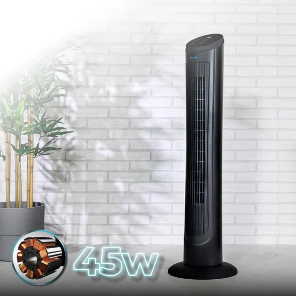 Imagen 2 Ventilador de torre digital de 45 W y 102 cm de altura con motor de cobre, 3 velocidades, oscilación automática y mando a distancia para máximo confort térmico.