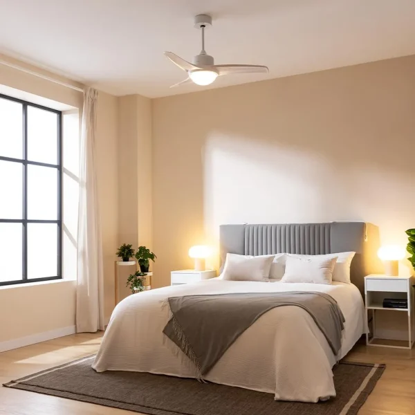 Imagen 4 Ventilador de techo de 106 cm con luz LED, motor de 49 W y 3 aspas. Incluye mando a distancia, temporizador y función verano-invierno para climatización.