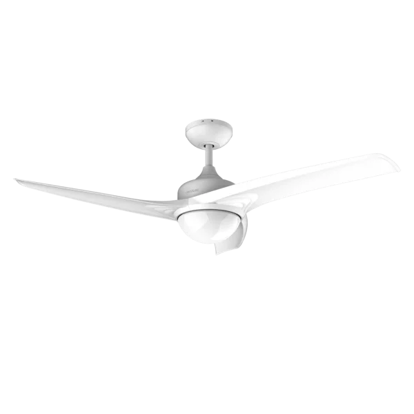 Ventilador de techo EnergySilence Aero 550 blanco con luz LED encendida y aspas en movimiento