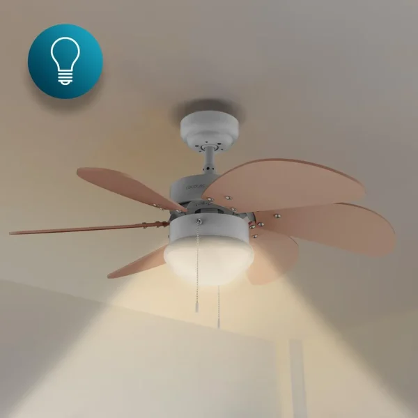 Imagen 4 Ventilador de techo de 92 cm con luz y 6 aspas reversibles en blanco y naranja. Motor de 50 W, 3 velocidades y función verano/invierno para climatización ideal.