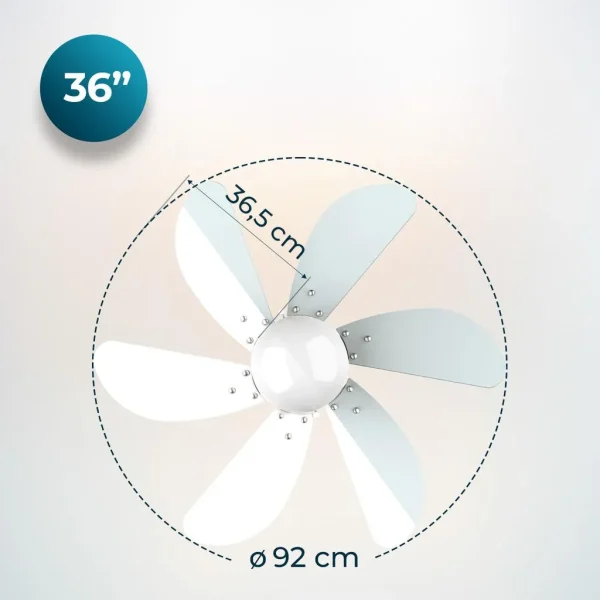 Imagen 3 Ventilador de techo de 92 cm con 50 W y luz. Sistema de 6 aspas reversibles, 3 velocidades y función verano/invierno para máxima eficiencia todo el año.
