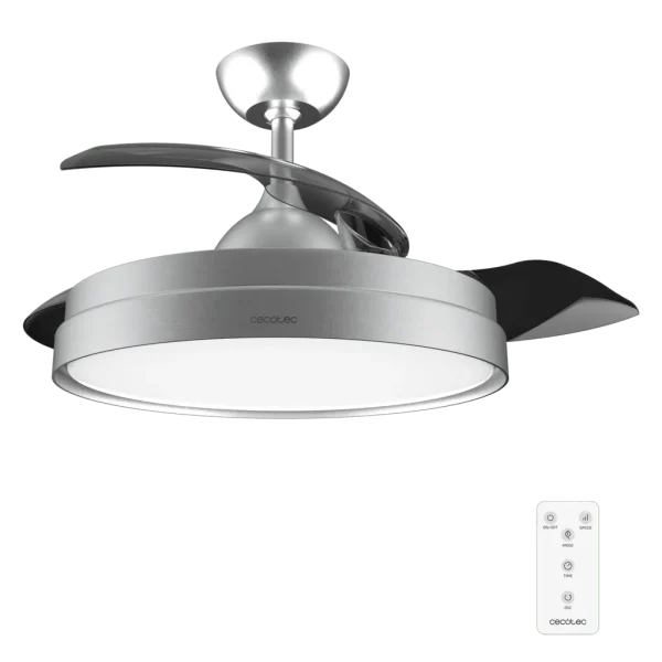 Imagen 8 Ventilador de techo con aspas retráctiles, motor de 40 W y luz LED. Diámetro 106 cm, temporizador, 3 tonos de luz y función verano/invierno con mando.