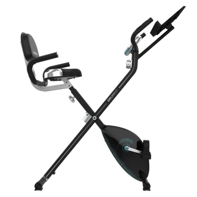 Bicicleta estática plegable Cecotec DrumFit X-Cycle 1500 Neo Pro vista lateral mostrando el respaldo y la pantalla LCD