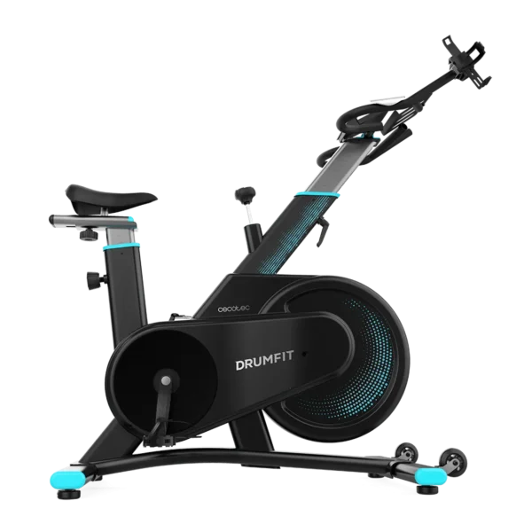 Bicicleta estática DrumFit Indoor 7000 Magno de Cecotec vista lateral mostrando el manillar deportivo y la pantalla LCD