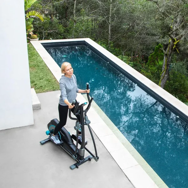 Imagen 6 Bicicleta elíptica DrumFit Elliptical 9000 Eir Pro con resistencia magnética regulable por motor, pantalla LCD, soporte para móvil y ruedas de transporte.