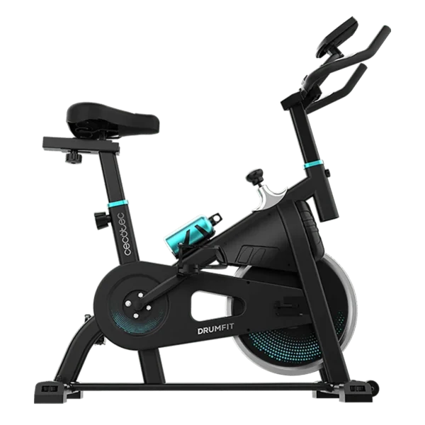 Bicicleta indoor Cecotec DrumFit Indoor 10000 Teseo en color negro con volante de inercia de 10 kg, monitor LCD y accesorios