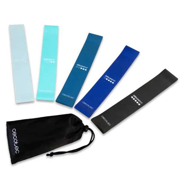 Imagen 2 Set de 5 bandas elásticas Cecotec DrumFit Resistance Band Set. Fabricadas en látex, con distintos niveles de resistencia y bolsa de transporte incluida.