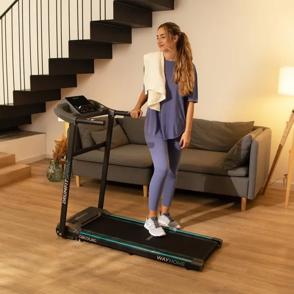 Imagen 3 Cinta de correr plegable DrumFit WayHome con motor de 600 W, velocidad hasta 10 km/h, 12 programas, panel LCD y amplia superficie de carrera de 100x40 cm.