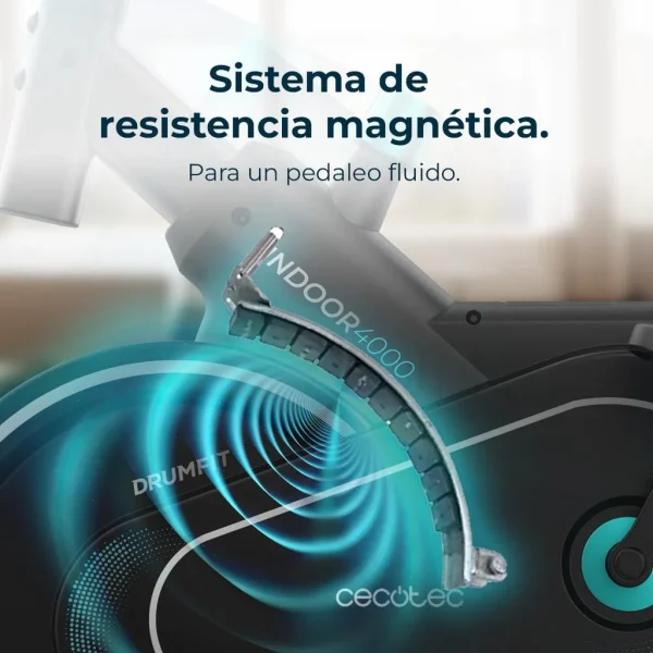 Imagen 2 Bicicleta indoor Drumfit 4000 Magnetic Connected con resistencia magnética, volante de inercia de 4 kg y conectividad APP. Entrenamiento fluido en casa.