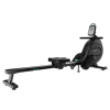 Máquina de remo Cecotec Drumfit Rower 9000 Regatta en color oscuro, mostrando la pantalla LCD, los reposapiés con correas y el sistema de plegado vertical