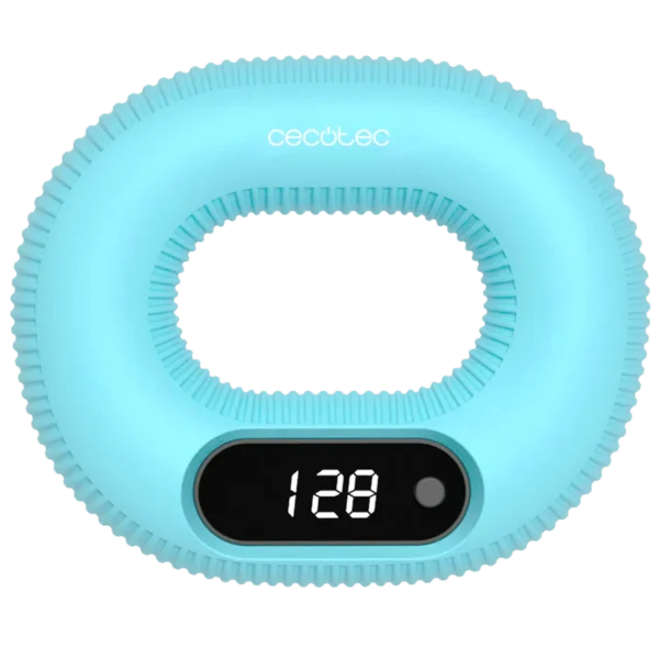 Fortalecedor de antebrazo Drumfit HandFit Smart de Cecotec mostrando la pantalla LED y su diseño ergonómico antideslizante