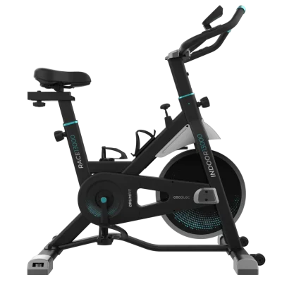 Bicicleta indoor de spinning Cecotec Drumfit Indoor 13000 Race con volante de inercia de 13 Kg, pantalla LCD y detalles en color negro y rojo