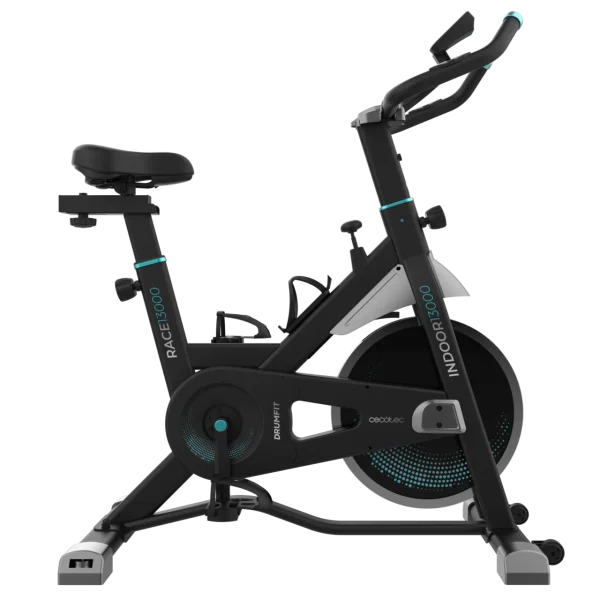 Bicicleta indoor de spinning Cecotec Drumfit Indoor 13000 Race con volante de inercia de 13 Kg, pantalla LCD y detalles en color negro y rojo