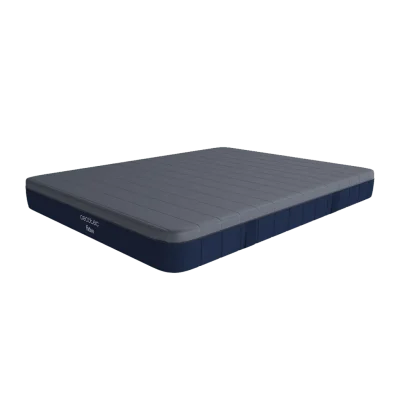 Colchón viscoelástico Flow e-Hybrid 90x200 de 28 cm de altura con núcleo de muelles ensacados y funda blanca desenfundable.
