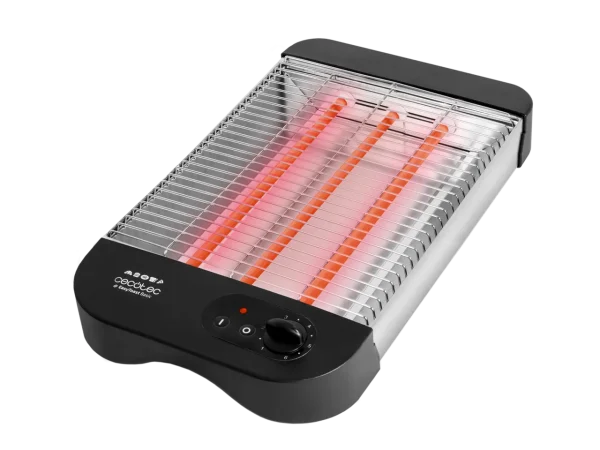 Imagen 2 Tostador plano horizontal de 900 W con 3 resistencias de cuarzo y 6 niveles de potencia. Incluye bandeja recogemigas y hueco recogecables para mayor comodidad.