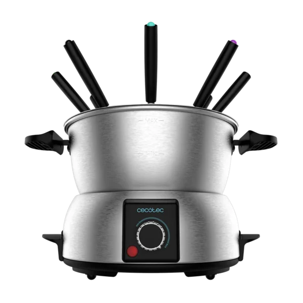 Fondue eléctrica Cecotec Fun GourmetFondue de acero inoxidable con 8 tenedores y termostato regulable