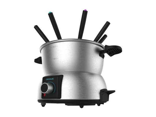 Imagen 6 Fondue eléctrica de diseño en acero inoxidable de 1000 W. Termostato regulable para queso, chocolate o aceite. Incluye 8 tenedores y es apta para lavavajillas.