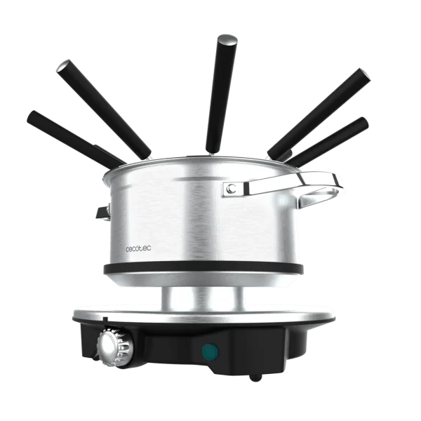 Fondue eléctrica Cecotec Fun GourmetFondue Advance de acero inoxidable con 8 tenedores y termostato regulable