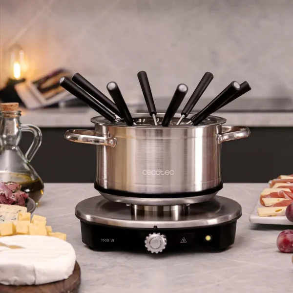Imagen 3 Fondue eléctrica de 1500 W en acero inoxidable. Ideal para queso, aceite y chocolate. Incluye termostato regulable y 8 tenedores para compartir.