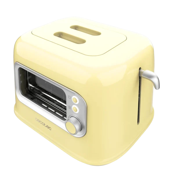 Imagen 2 Tostadora Cecotec RetroVision Yellow de 700 W con ventana de cristal. Diseño retro, 5 niveles de potencia y ranuras anchas para dos tostadas.