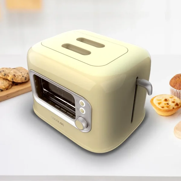 Imagen 8 Tostadora Cecotec RetroVision Yellow de 700 W con ventana de cristal. Diseño retro, 5 niveles de potencia y ranuras anchas para dos tostadas.