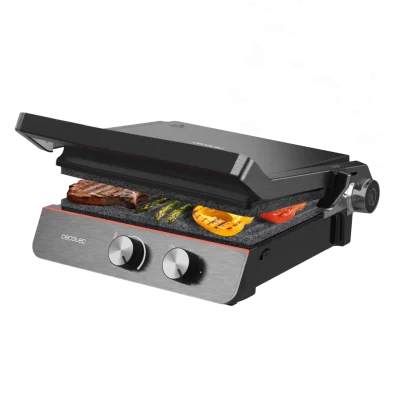 Parrilla eléctrica Cecotec Rock'nGrill Blaze Neon con pantalla digital y placas con revestimiento RockStone