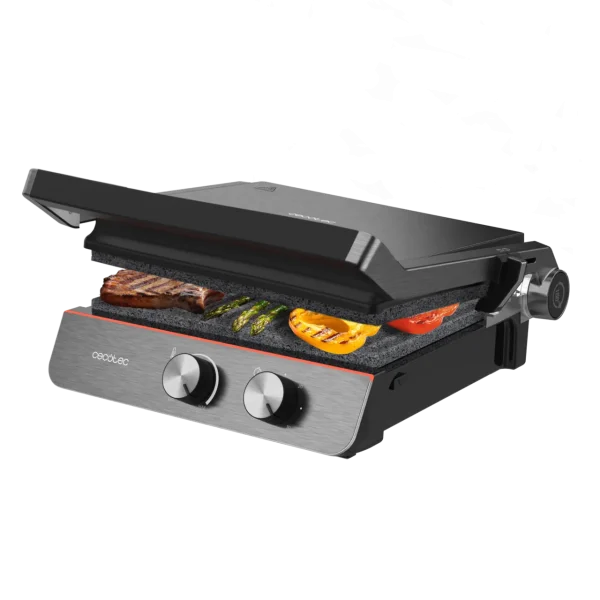 Parrilla eléctrica Cecotec Rock'nGrill Blaze Neon con pantalla digital y placas con revestimiento RockStone