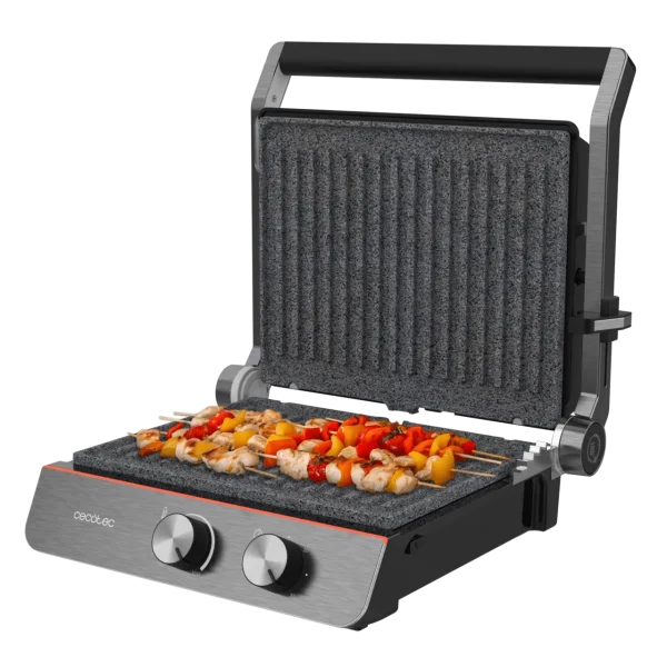 Imagen 2 Parrilla eléctrica de 2200 W con placas RockStone extraíbles y apertura 180º. Control digital de tiempo y temperatura para un cocinado preciso y fácil limpieza.