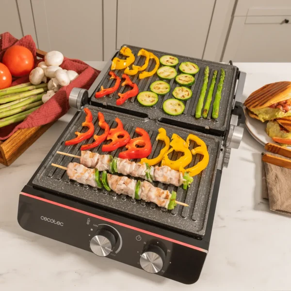 Imagen 7 Parrilla eléctrica de 2200 W con placas RockStone extraíbles y apertura 180º. Control digital de tiempo y temperatura para un cocinado preciso y fácil limpieza.