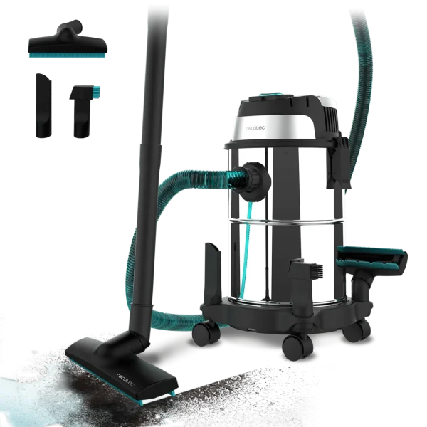 Aspirador de sólidos y líquidos Conga Rockstar Wet & Dry Steel de Cecotec con cuerpo de metal y accesorios de limpieza