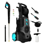 Hidrolimpiadora Cecotec HydroBoost 3200 TotalClean con motor brushless y accesorios de limpieza sobre fondo neutro