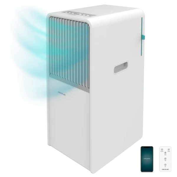 Aire acondicionado portátil Cecotec ForceClima 7550 Style Connected vista frontal diseño compacto blanco con panel táctil y ruedas