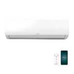 Vista frontal del aire acondicionado split AirClima 12000 Smartfresh Connected de Cecotec con pantalla LED encendida y mando a distancia