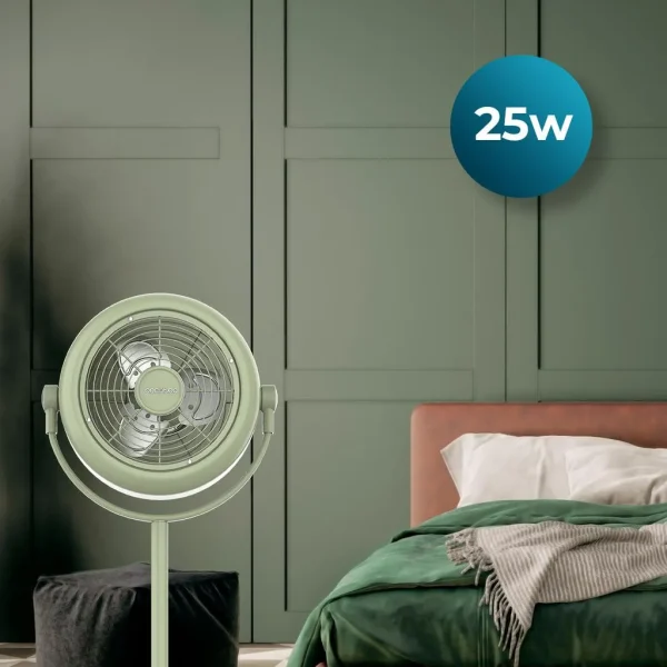 Imagen 2 Ventilador de pie estilo retro EnergySilence 250 ClassicStyle Green de 10 pulgadas. Potencia de 25 W, inclinación ajustable y diseño vintage en color verde.
