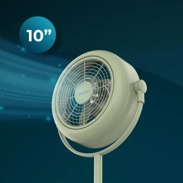 Imagen 3 Ventilador de pie estilo retro EnergySilence 250 ClassicStyle Green de 10 pulgadas. Potencia de 25 W, inclinación ajustable y diseño vintage en color verde.