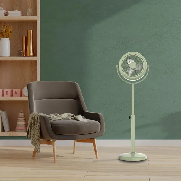 Imagen 7 Ventilador de pie estilo retro EnergySilence 250 ClassicStyle Green de 10 pulgadas. Potencia de 25 W, inclinación ajustable y diseño vintage en color verde.