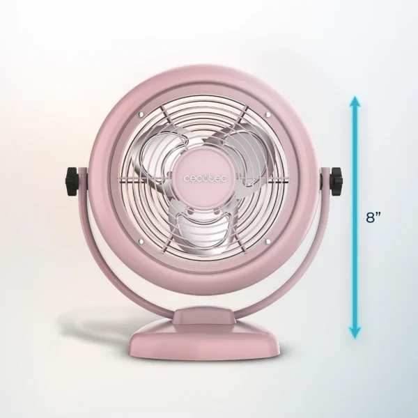 Imagen 3 Ventilador de sobremesa rosa estilo retro EnergySilence. 20 W, 2 velocidades, 4 aspas y diseño vintage. Máximo silencio y confort con inclinación ajustable.