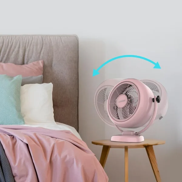 Imagen 5 Ventilador de sobremesa rosa estilo retro EnergySilence. 20 W, 2 velocidades, 4 aspas y diseño vintage. Máximo silencio y confort con inclinación ajustable.