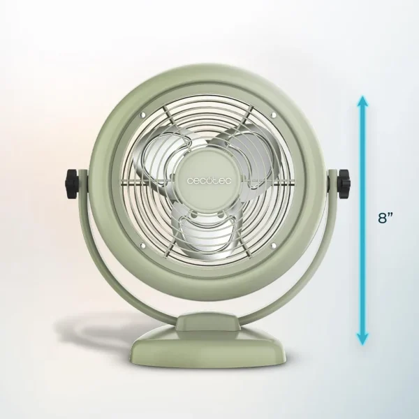 Imagen 3 Ventilador de sobremesa retro verde de 20 W y 8 pulgadas. Tecnología EnergySilence para un flujo de aire profundo y silencioso con 2 velocidades ajustables.