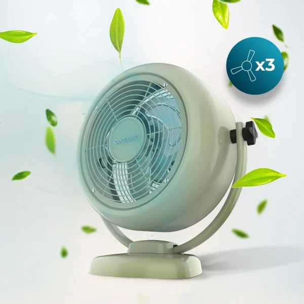 Imagen 4 Ventilador de sobremesa retro verde de 20 W y 8 pulgadas. Tecnología EnergySilence para un flujo de aire profundo y silencioso con 2 velocidades ajustables.